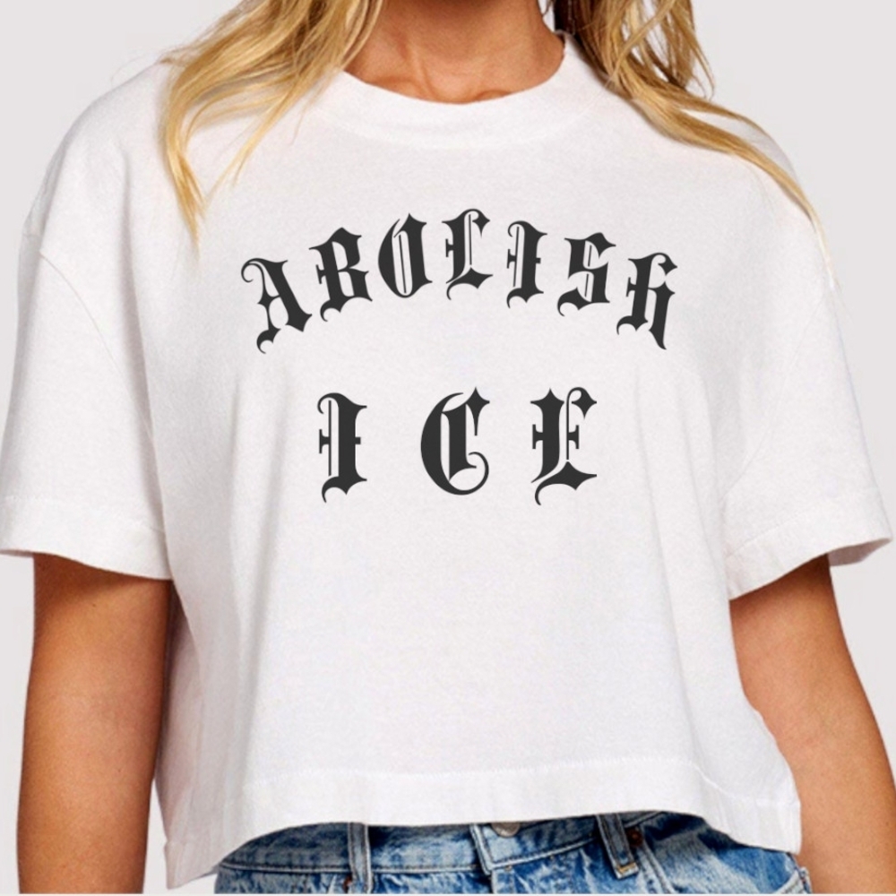 Abolish Ice Protest Womens Crop T Shirt White Sz Medium